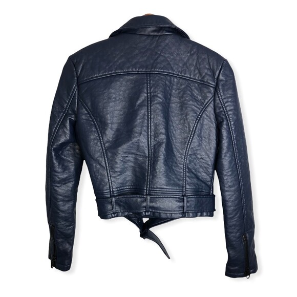 Silence+Noise Eva Vegan Leather Pebbled Moto Jacket in Navy Blue - Picture 3 of 7